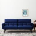 Lucid Comfort Collection Ollie Futon Sofa Bed w/ Box Tufting Velvet, Wood in Blue | 32 H x 82.3 W x 36 D in | Wayfair WKXC0002SSF81VU