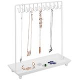 Red Barrel Studio® 20-Hook Necklace Ring Tray Jewelry Stand Metal in White | 13.97 H x 12.59 W x 5 D in | Wayfair C4BDC02A9FEC41E49E3A860150BCB375