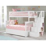 Viv + Rae™ Blaisdell Twin Over Full Solid Wood Staircase Bunk Bed w/ Roll Out Trundle Wood in White | 68.13 H x 58.38 W x 103 D in | Wayfair