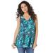 Plus Size Women's Swing Ultimate Tank by Roaman's in Turquoise Tropical Leaves (Size 38/40) Top