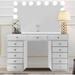 Everly Quinn Hollywood Vanity w/ Mirror Wood in White | 31.5 H x 50 W x 22 D in | Wayfair 8912DAB8E66643E7BC0F31B56741AF89