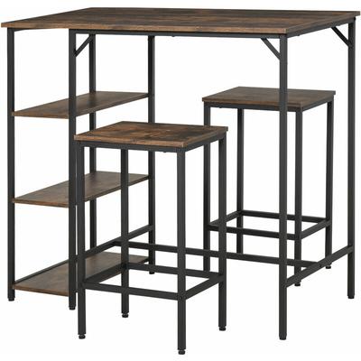 Homcom - Bartisch-Set Stehtisch mit 2 Barhockern Essgruppe 3-teiliges Tischset Küchentresen mit Image