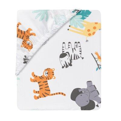 Bedtime Originals Mighty Jungle Animals Fitted Crib Sheet, Microfiber in Blue/Gray/White | 52 H x 8 W x 28 D in | Wayfair 283006B