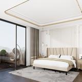 Mercury Row® Heid Upholstered Platform Bed w/ Wingback Headboard Metal in Brown | 48 H x 79 W x 82 D in | Wayfair B7DAEEEF49554FD785A68B6697395156