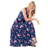 Plus Size Women's Sleeveless Crinkle A-Line Dress by Woman Within in Evening Blue Wild Floral (Size 5X)