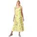 Plus Size Women's Sleeveless Crinkle A-Line Dress by Woman Within in Primrose Yellow Leaf (Size 6X)