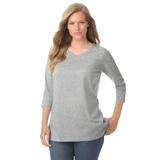 Plus Size Women's Perfect Three-Quarter Sleeve V-Neck Tee by Woman Within in Heather Grey (Size 5X) Shirt