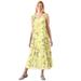 Plus Size Women's Sleeveless Crinkle A-Line Dress by Woman Within in Primrose Yellow Leaf (Size 4X)