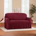 Red Barrel Studio® Textured Squares Ruffled Box Cushion Loveseat Slipcover redPolyester | 2.36 H x 70 W x 70 D in | Wayfair