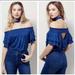 Free People Tops | Free People Santorini Sapphire Blue Boho Cropped Blouse Raw Edge Extra Small | Color: Blue | Size: Xs