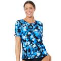 Plus Size Women's Chlorine Resistant Swim Tee by Swimsuits For All in Blue Layered Floral (Size 16)