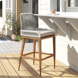 Sand & Stable™ Lesley Metal Frame Patio Bar Stool w/ Cushion Wicker/Rattan in Brown | 39.5 H x 20 W x 20 D in | Wayfair