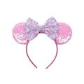 Love Fairy Lovely Ins Style Sequins Mouse Ears Headband Bowknot Hair Hoop for Travel Party Festivals (# Pink)