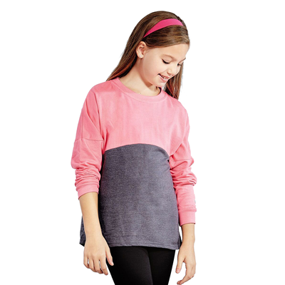 Soffe S5353GP Girls Fan wear Crew T-Shirt in Grey Heather/Neon Pink size Small | Cotton/Polyester Blend