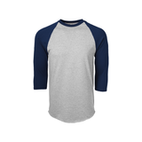 Soffe 210M Adult Classic Heathered Baseball Jersey T-Shirt in Oxford/Navy Blue size XL | Cotton Polyester