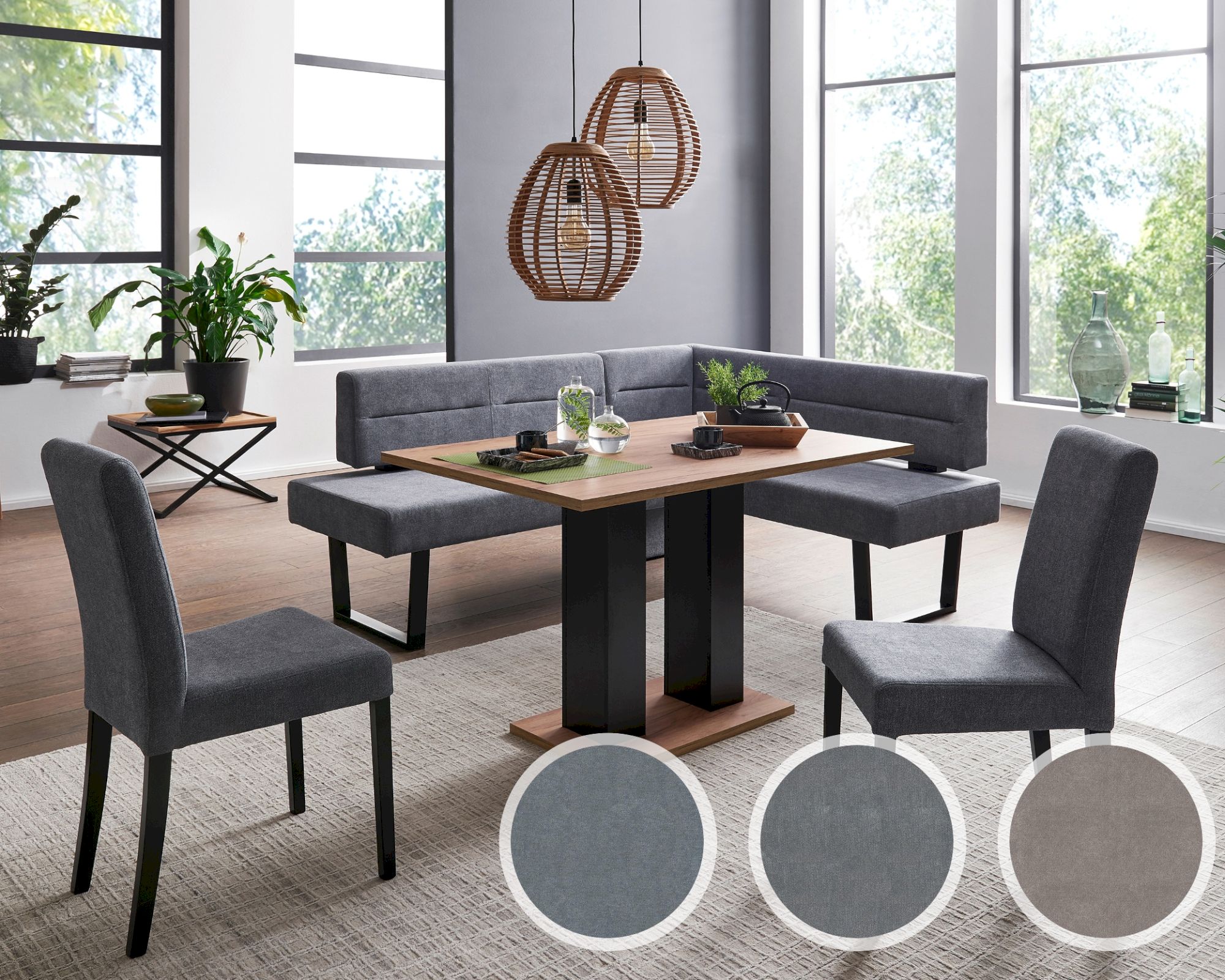 Schösswender »Martina« Eckbankgruppe Eckbank 155x195 cm / Säulentisch Mod. Martina 120x80 ohne Auszug / 2 Stühle Mod. Martina 100 / Bezug