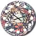 East Urban Home Retro Botanical Pattern II - Mid-Century Modern wall clock Metal in Indigo/Orange | 29 H x 29 W in | Wayfair