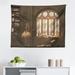 East Urban Home Gothic Tapestry, Room For Study In The Medieval Library Cat Sleeping On Window Antique Mansion Print | 23 H x 28 W in | Wayfair