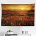 East Urban Home Ambesonne Flower Tapestry, Poppy Field At Sunset Sun Beams Meadow Cloudscape Wildflower Scene | 30 H x 45 W in | Wayfair