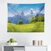 East Urban Home Europe Tapestry, Blooming Flowers Snowcapped Mountain Tops In Background National Park Bavaria | 23 H x 28 W in | Wayfair