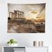 East Urban Home Pillar Tapestry, Greek Building Poseidon At The Sunset Sea & The Cloudy Sky Digital Image Print | 23 H x 28 W in | Wayfair