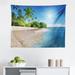 East Urban Home Tropic Tapestry, Ocean Tropical Palm Trees On Sunny Island Beach Scene Panoramic View Picture | 23 H x 28 W in | Wayfair