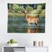 East Urban Home Deer Tapestry, Mountain Animal In The Water A Forest Background Male Mammal Freedom Habitat | 23 H x 28 W in | Wayfair