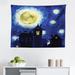 East Urban Home Ambesonne Moon Tapestry, Hand Drawn Composition w/ Country Houses & Full Moon Motifs | 23 H x 28 W in | Wayfair