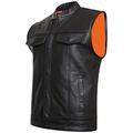 Mens SOA Real Leather Waistcoat Motorcycle Biker Cut Off Waistcoat Vest GP (XL) Black