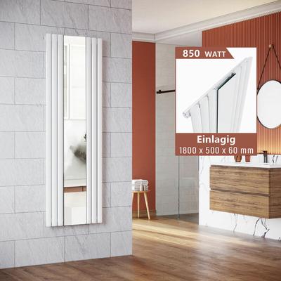 Sonni - Design Heizkörper Vertikal mit Spiegel Weiß 1800x500mm Röhrenheizkörper Paneelheizkörper