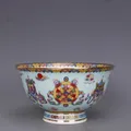 Qianlong – bol à motifs de huit trésors de la dynastie Qing peint Pastel en or artisanat Antique