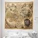 East Urban Home Wanderlust Tapestry, Old Map 1626 A New & Accurate Map Of World Historical Manuscript | 88 H x 88 W in | Wayfair