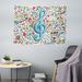East Urban Home Music Tapestry, Big Clef w/ Notebook Doodle Style Items Around Rainbow Musical Notes Party | 104 H x 88 W in | Wayfair