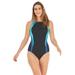 Plus Size Women's High-Neck Colorblock Swimsuit by Swim 365 in Black Sapphire (Size 20)