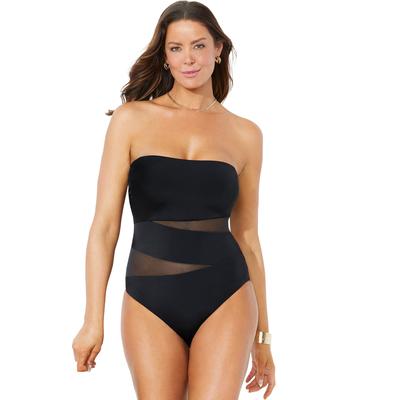 Plus Size Women's Mesh Wrap Bandeau One Piece Swim...