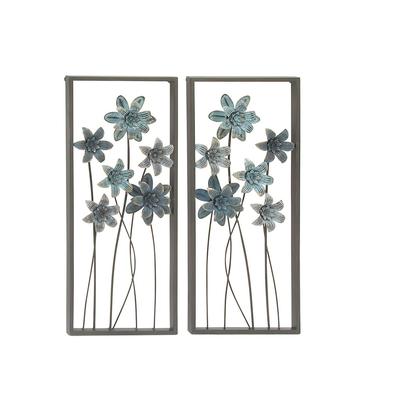 Juniper + Ivory Set of 2 12 In. x 28 In. Traditional Floral Wall Decor Grey Metal - Juniper + Ivory 95262