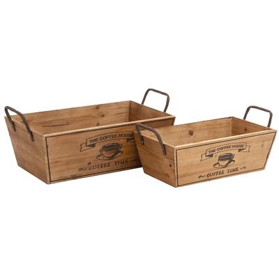 Juniper + Ivory Set of 2 18 In. 16 In. Farmhouse Tray Natural Brown Wood - Juniper + Ivory 93902