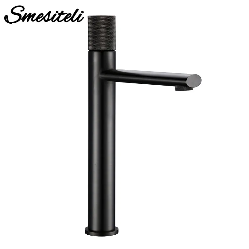 Smesiteli pistolet gris salle de bains, grands robinets d'évier froid et chaud robinet de salle de bains, robinet de lavabo en laiton à poignée unique