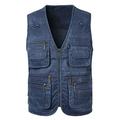 KTWOLEN Mens Gilet Waistcoat Safari Multi Pocket Fishing Hunting Hiking Vest Waistcoat Jacket Breathable Photography Top (3XL, Denim Blue)