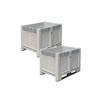 BRB 2x Palettenbox, 2 Kufen, LxBxH 1200x800x850 mm, grau, Wände durchbrochen/Boden geschlossen Image