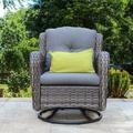 Beachcrest Home™ Linkwood Rocking Swivel Patio Chair w/ Cushions Wicker/Rattan in Gray | 35.5 H x 30 W x 31 D in | Wayfair