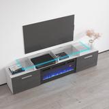 Brayden Studio® Aiyah TV Stand for TVs up to 70" w/ Electric Fireplace Included Wood in Gray/White | 19 H in | Wayfair