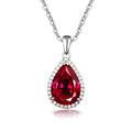 Hiqmic 925 Sterling Silver Droplet Pear Shaped 5.5ct Ruby Zirconia Pendant Necklace White Gold Plated Fashion Jewellery Gift 18", WA92039 Red