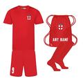 Sportees Retro Kids Personalised All Red England Style Away Football Kit With FREE Socks & Bag Youth Football England Boys Or Girls Football Jersey Child Football Kit - 12/13 Years