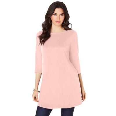 Plus Size Women's Boatneck Ultimate Tunic with Side Slits by Roaman's in Soft Blush (Size 34/36) Long Shirt