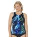 Plus Size Women's Chlorine Resistant High Neck Racerback Tankini Top by Swimsuits For All in Green Palm (Size 20)