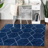 Blue/Navy 84 x 0.5 in Area Rug - George Oliver Debrodie Geometric Navy Blue Area Rug Polypropylene | 84 W x 0.5 D in | Wayfair