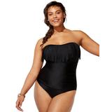 Plus Size Women's Fringe Bandeau One Piece Swimsuit by Swimsuits For All in Black (Size 18)