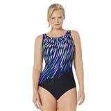 Plus Size Women's Chlorine Resistant High Neck One Piece Swimsuit by Swimsuits For All in Purple Blue Rain (Size 22)