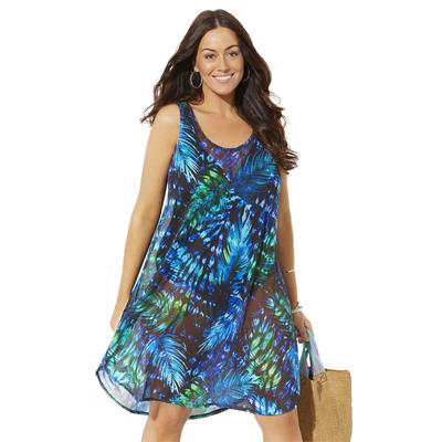 Plus Size Women's Quincy Mesh High Low Cover Up Tunic by Swimsuits For All in Green Palm (Size 6/8)